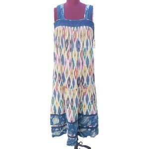 Warm NY Vista Dress Rainbow Diamond Ikat Sleeveless Smocked Back Midi XSmall
